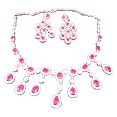 Rare Important Fancy 18KT Gorgeous Ruby Diamond Necklace Earrings Ford Estate