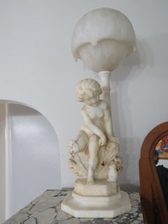 Rare Important Fine 19th C Gorgeous Marble and Alabaster Globe Cherub Lamp