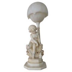 Rare Important Fine 19th C Gorgeous Marble and Alabaster Globe Cherub Lamp