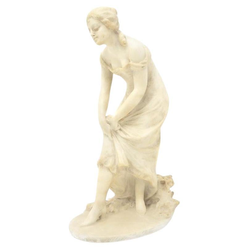 Rare Important Fine Art Deco Alabaster of Woman Holding Her Dress Emilio Fiaschi For Sale