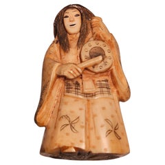 Raro e importante netsuke giapponese del XIX secolo con faccia da gargoyle rotante in osso