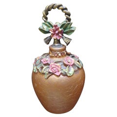 Rare Important French Amber Colored Glass Perfume Bottle with Austrian Crystals