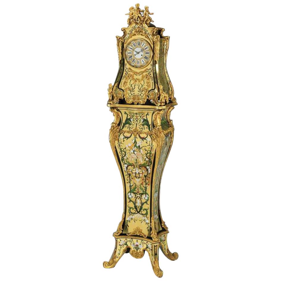 Raro e Importante Reloj Francés de Marquetería Boulle Montado en Bronce Dorado Estilo Luis XIV