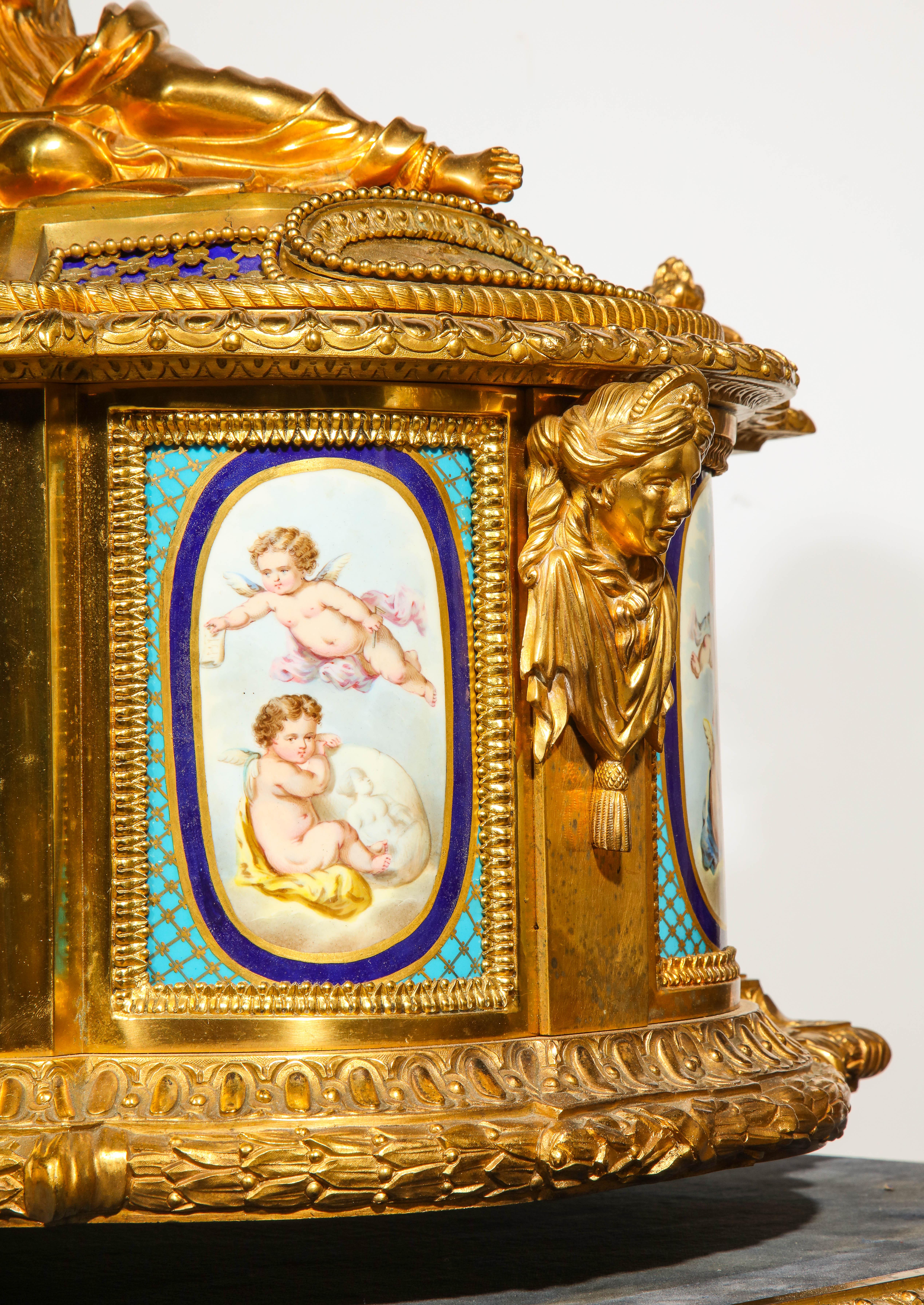 Important, Rare French Ormolu Sevres Style Porcelain Jewelry Box on Bronze Table For Sale 11