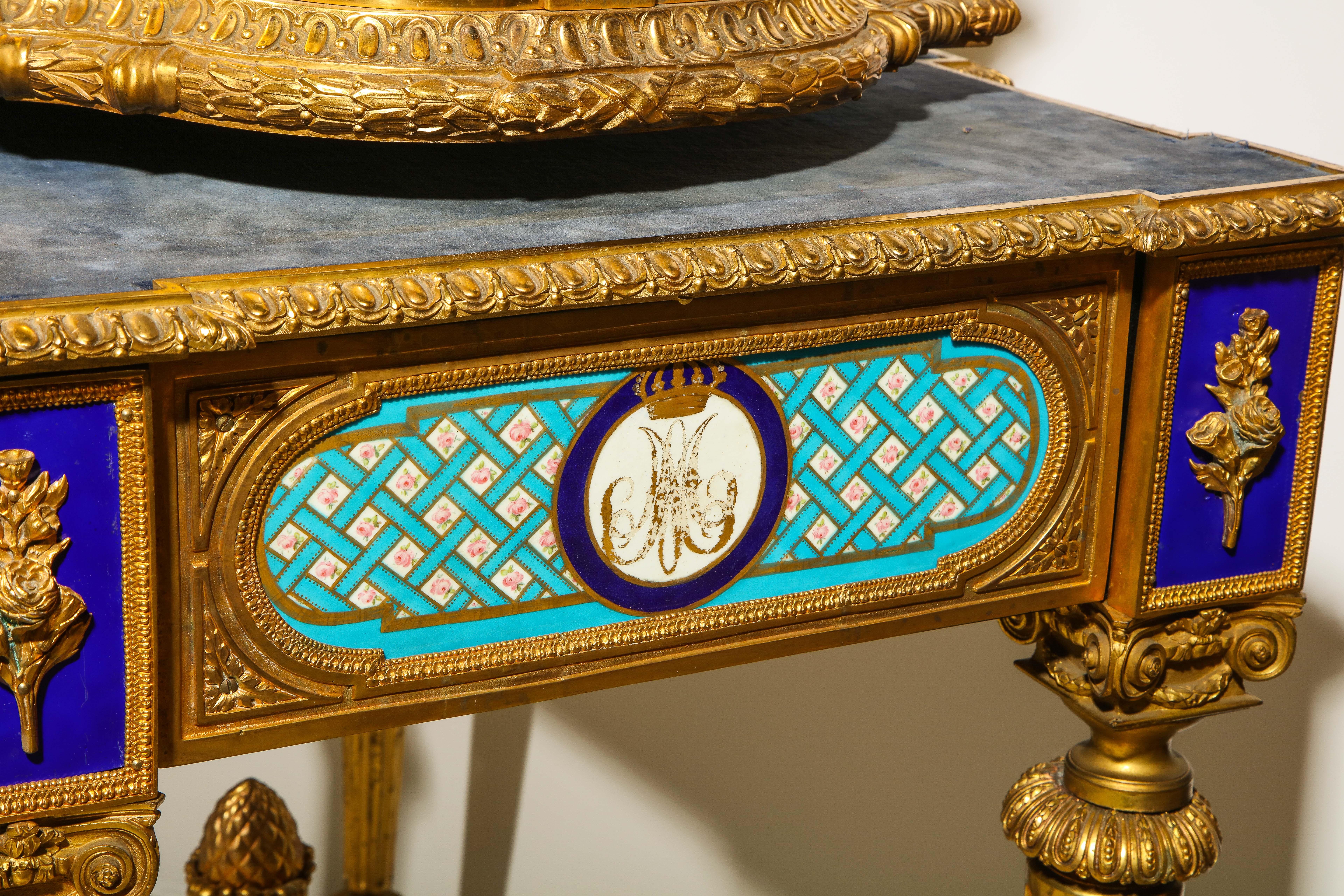 Important, Rare French Ormolu Sevres Style Porcelain Jewelry Box on Bronze Table For Sale 12