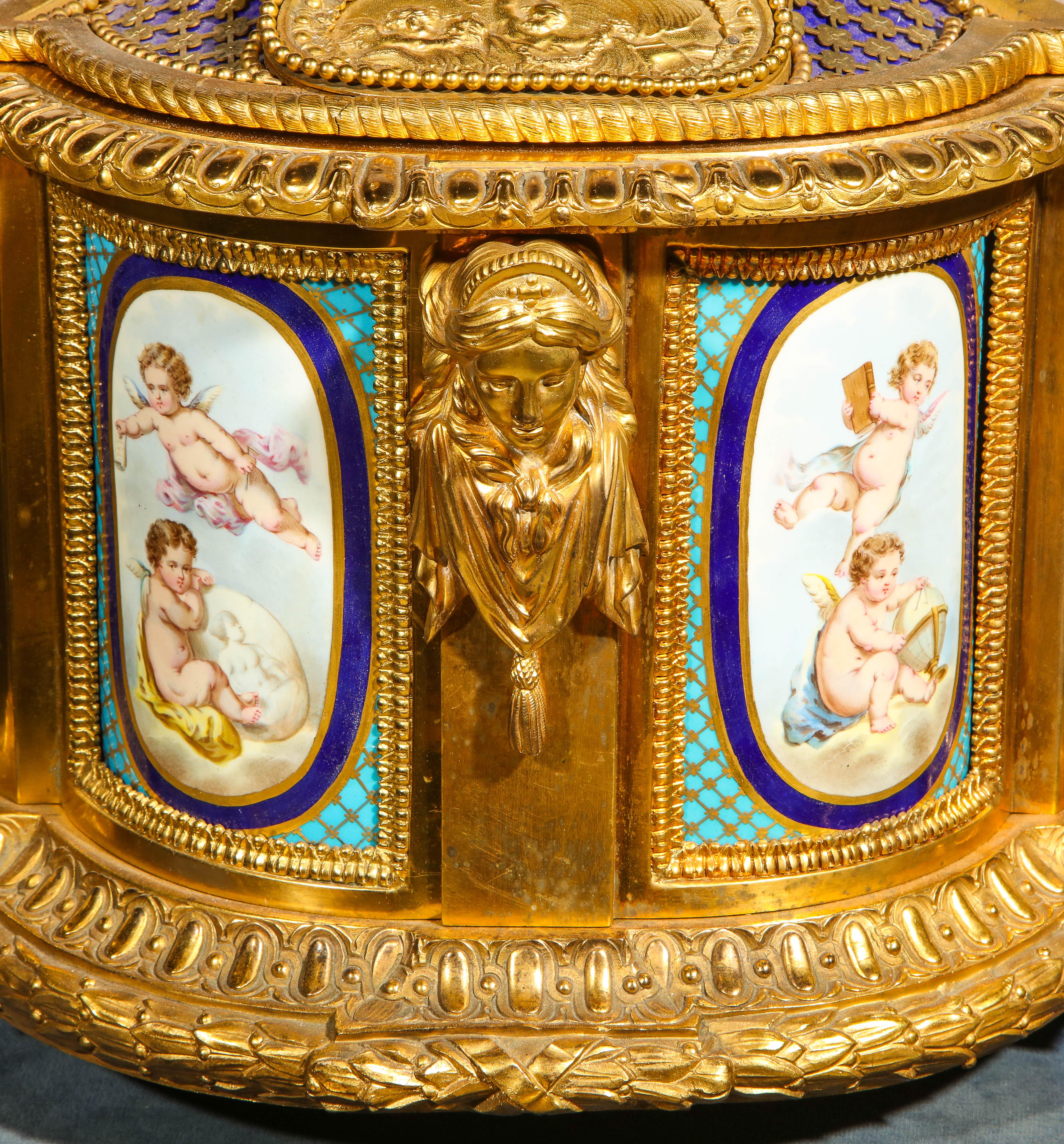 19th Century Important, Rare French Ormolu Sevres Style Porcelain Jewelry Box on Bronze Table For Sale