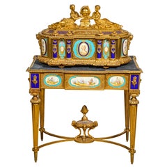 Important, Rare French Ormolu Sevres Style Porcelain Jewelry Box on Bronze Table