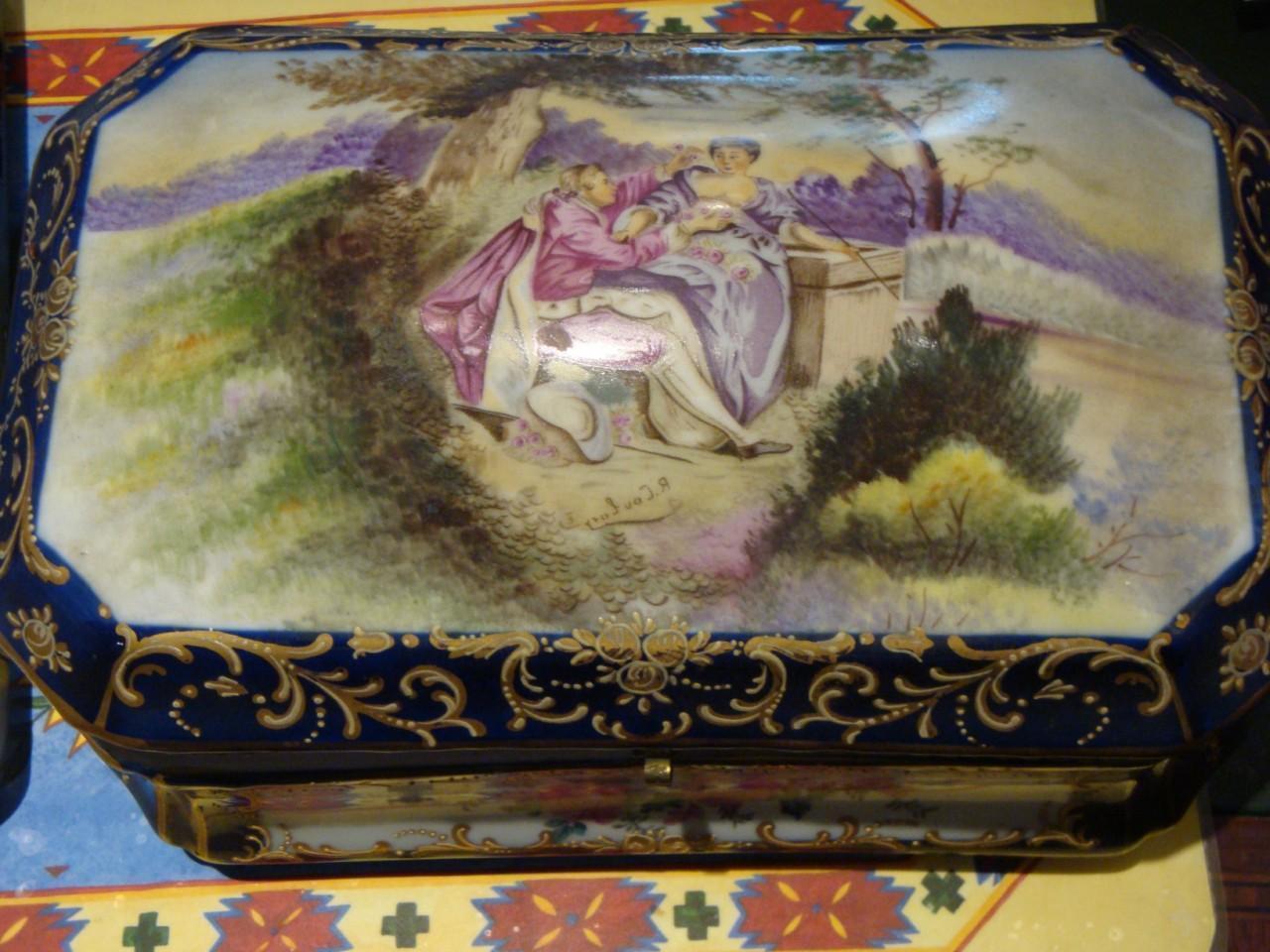 The Following Item we are offering is a Magnificent Rare Jewelry Casket Box Sevres Porcelain with Gilt Bronze Mounting. Center of Box Top is Finely Detailed with a Beautiful Portrait of Young Lovers. Taken out of an Important New York City Sutton
