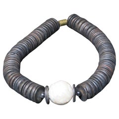 Rare Important Gorgeous Estate Black Onyx and Mother of Pearl Necklace