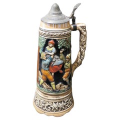 Vintage Rare Important Large Gorgeous Estate Beer Stein with European Figures Village