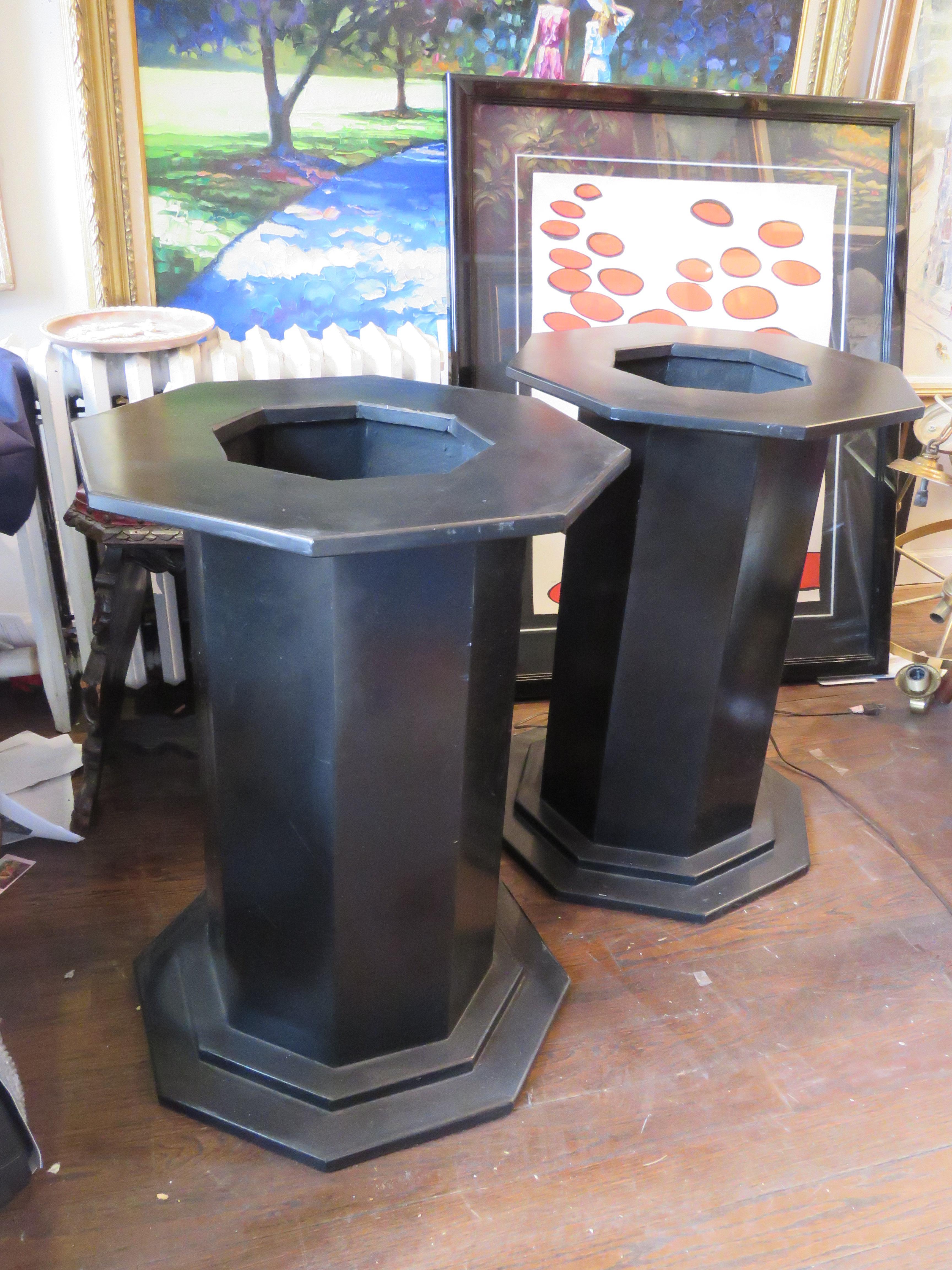 The Following Item we are Offering is A Rare Important Pair of Magnificent Black Marble Pedestals. Beautifully done in a Beautiful Octangular Shape. Taken out of a Grand Upper East Side Apartment New York City. Free delivery in New York Tri State
