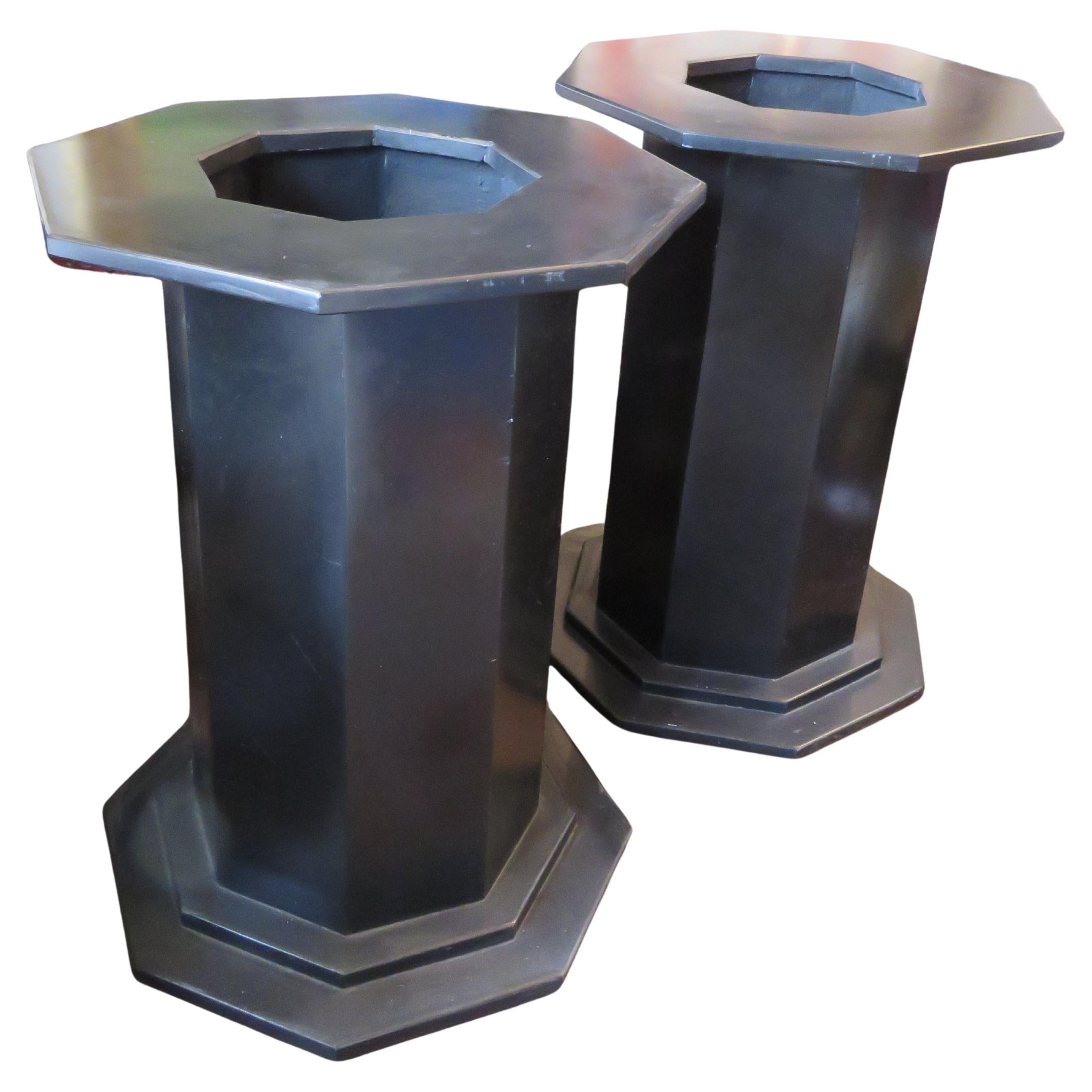 Rare Important New York City Estate Pair Grand Octagon Black Marble Pedestals For Sale