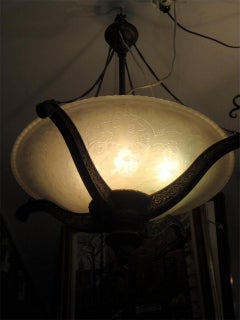 Rare Important New York Estate European Hanging Deco Style Frosted Chandelier