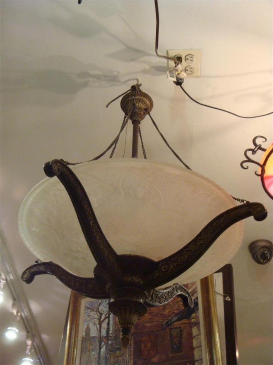 Unknown Rare Important New York Estate European Hanging Deco Style Frosted Chandelier  For Sale