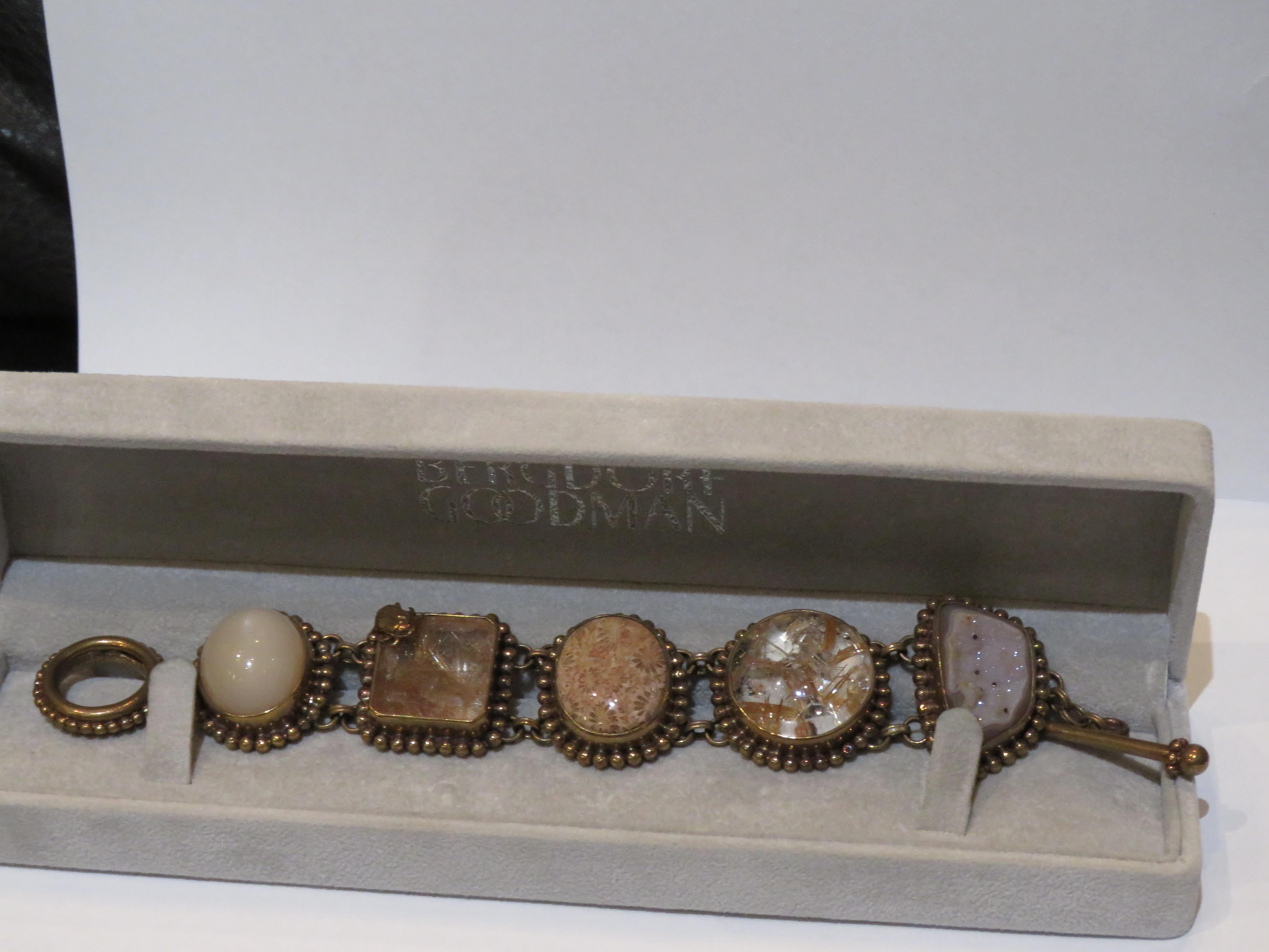 The Following Item we are offering are these Beautiful Rare One of a Kind Fancy Original Stephen Dweck Scarab Bracelet from Bergdorf Goodman. Bracelet is comprised of Large Semi Precious Gemstones. Stamped One of a Kind Stephen Dweck 2000 and was