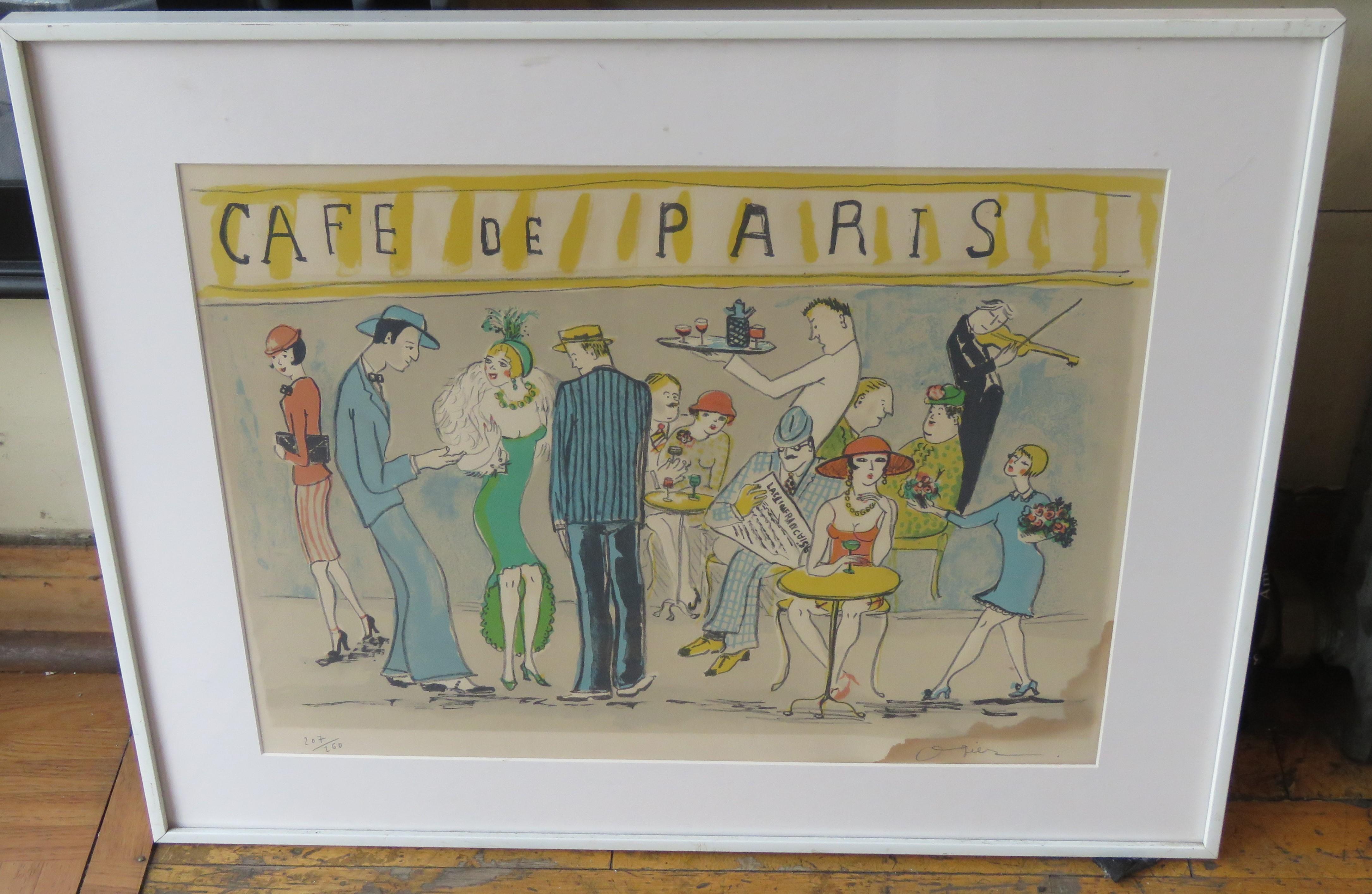 The Following Item we are Offering is A Very Beautiful and Very RARE Original Framed etching and Colorful Lithograph showcasing Beautifully Dressed People in a Cafe in Paris. Circa 1930s - 1940s. A Rare Masterpiece!!!  

Framed Measurements 24 1/2