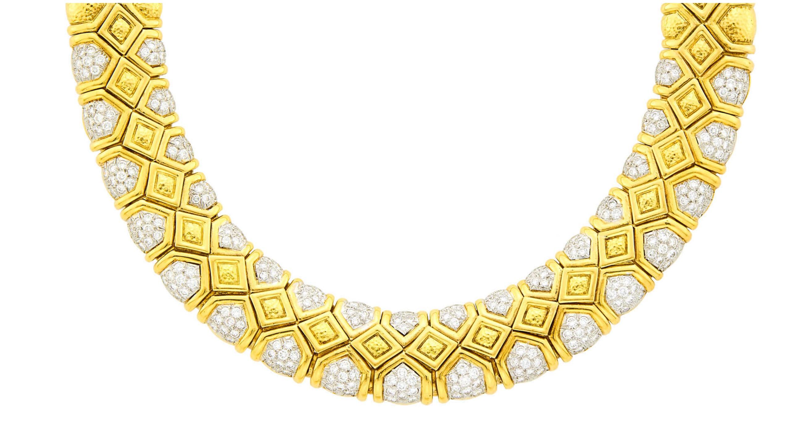 Taglio misto Rara e importante collana originale di David Webb in oro 18KT e platino con diamanti fantasia in vendita