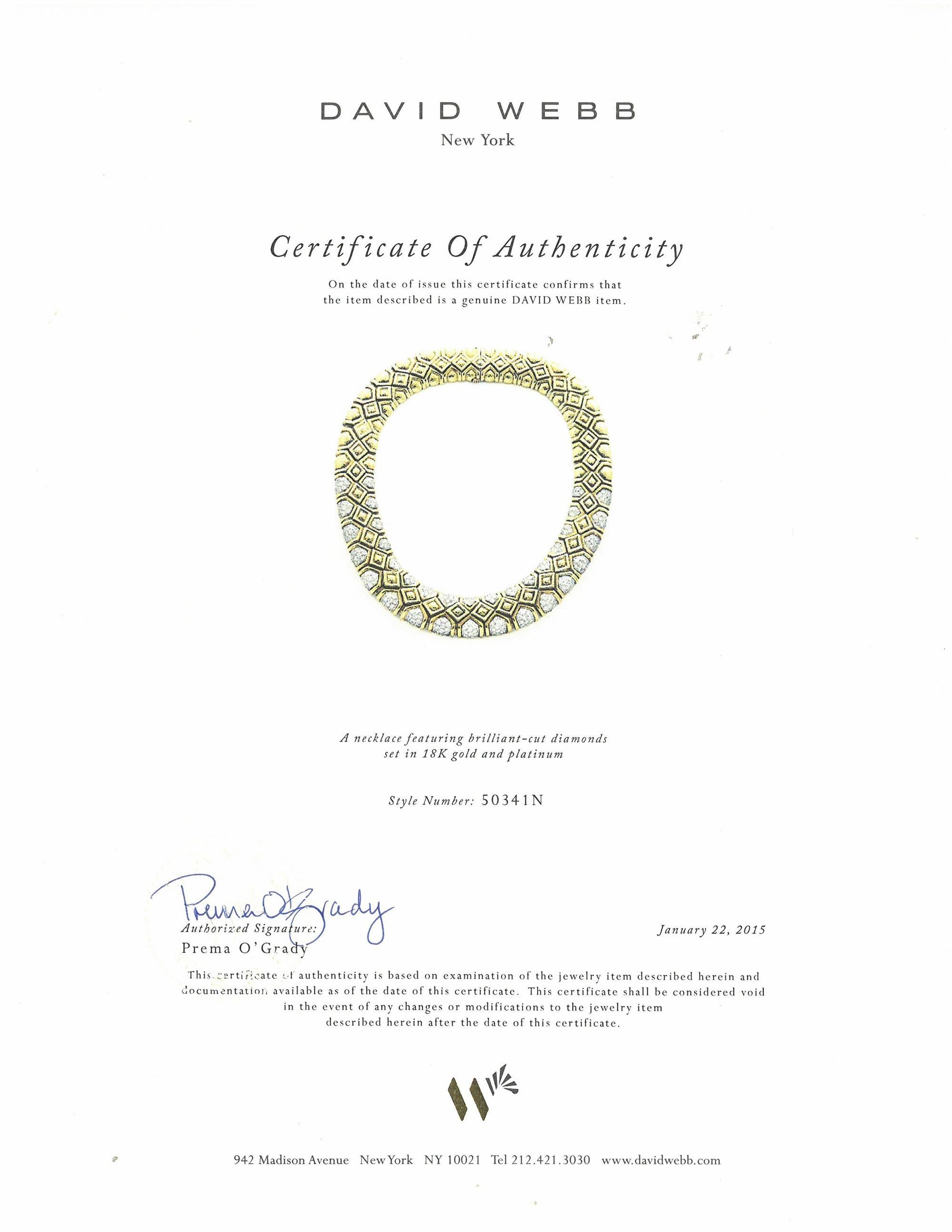 Rara e importante collana originale di David Webb in oro 18KT e platino con diamanti fantasia In condizioni buone in vendita a New York, NY