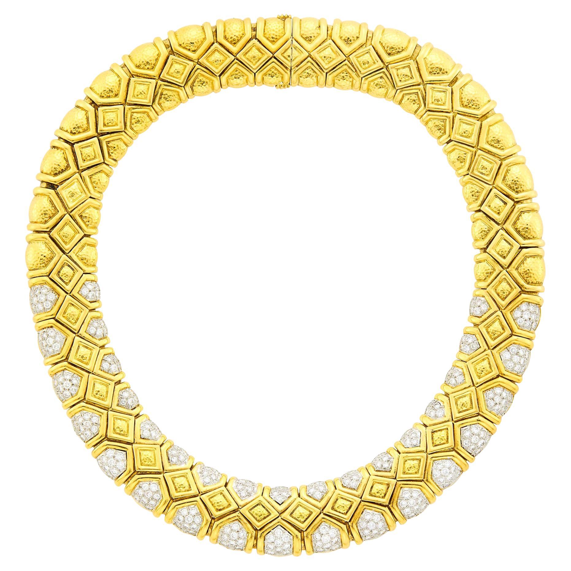 Rare et important collier original en or 18KT et platine avec diamants fantaisie de David Webb