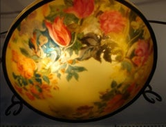 Rare Important Original European Reverse Painted Glass Floral Andre Chandelier