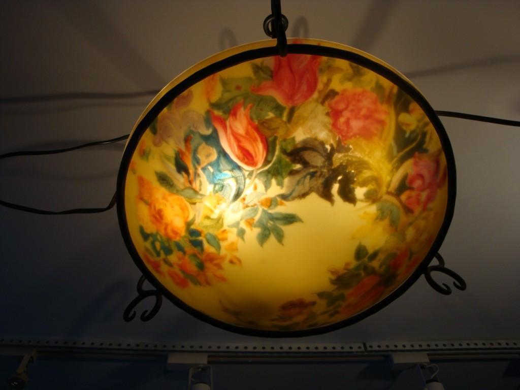 Hand-Painted Rare Important Original European Reverse Painted Glass Floral Andre Chandelier For Sale