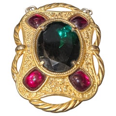Original 18KT Overlaid Lucien Piccard Faux Emerald Pendant Brooch Belt Buckle