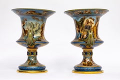 Rare & Important Pair of 19th C. Meissen Porcelain Majolica Style Krater Vases
