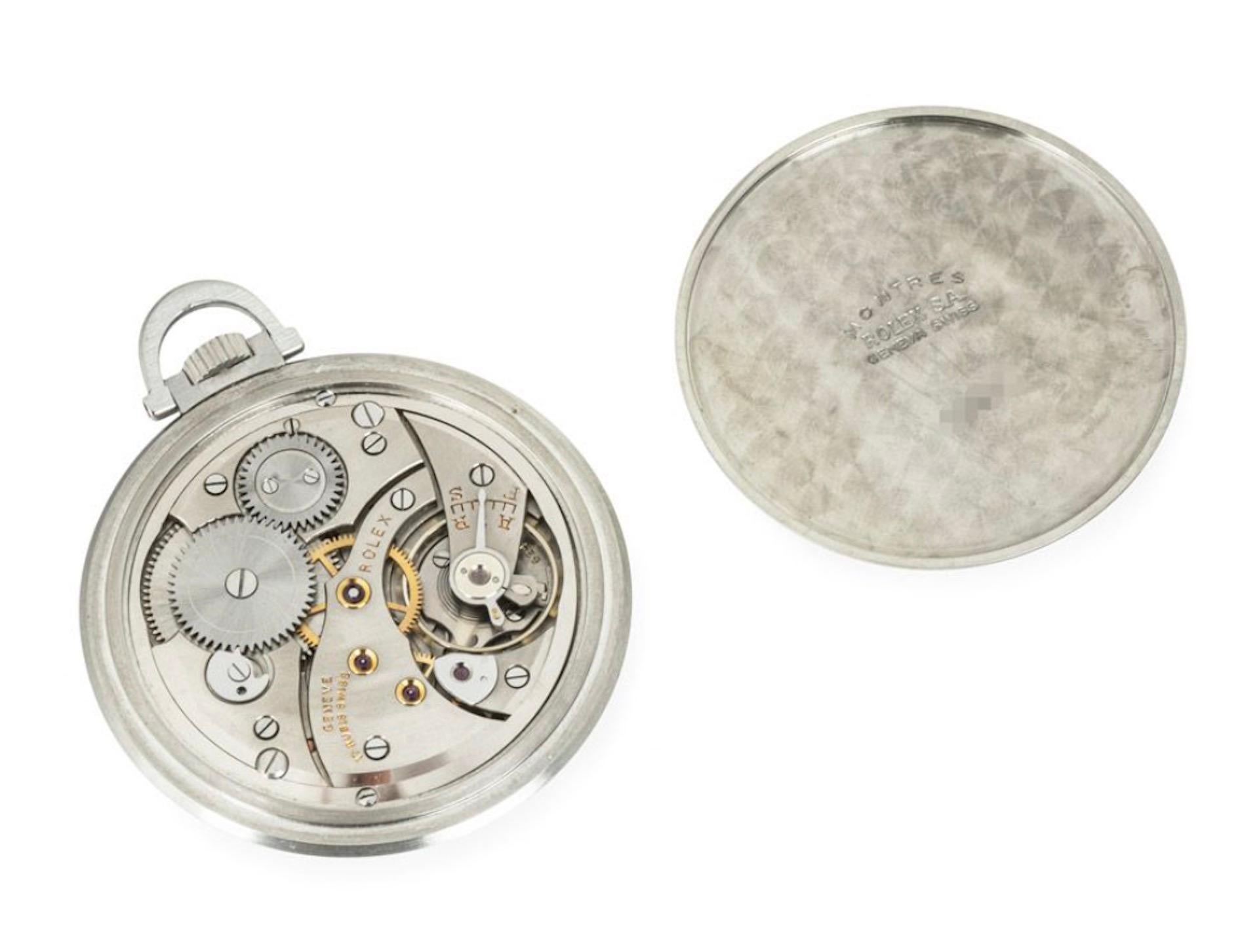 Rare & Important Rolex Precision Keyless Lever Stainless Steel Pocket Watch In Excellent Condition For Sale In London, GB