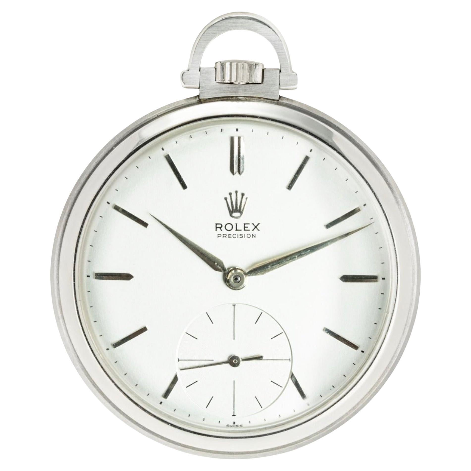 Rare & Important Rolex Precision Keyless Lever Stainless Steel Pocket Watch For Sale