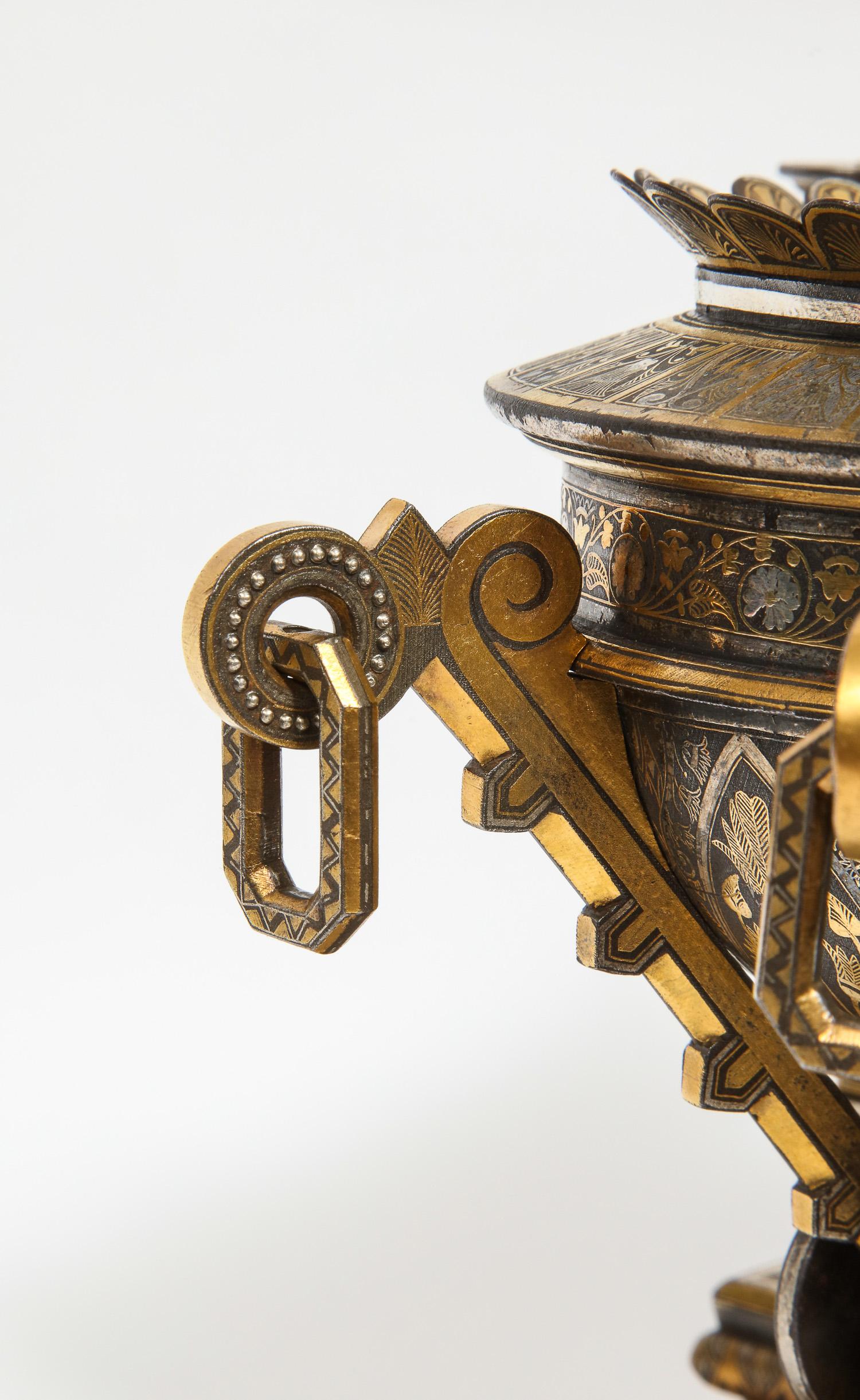 Rare & Important Spanish Damascene, Iron, Steel, Gold Inlaid Clock, Eibar, Spain For Sale 6