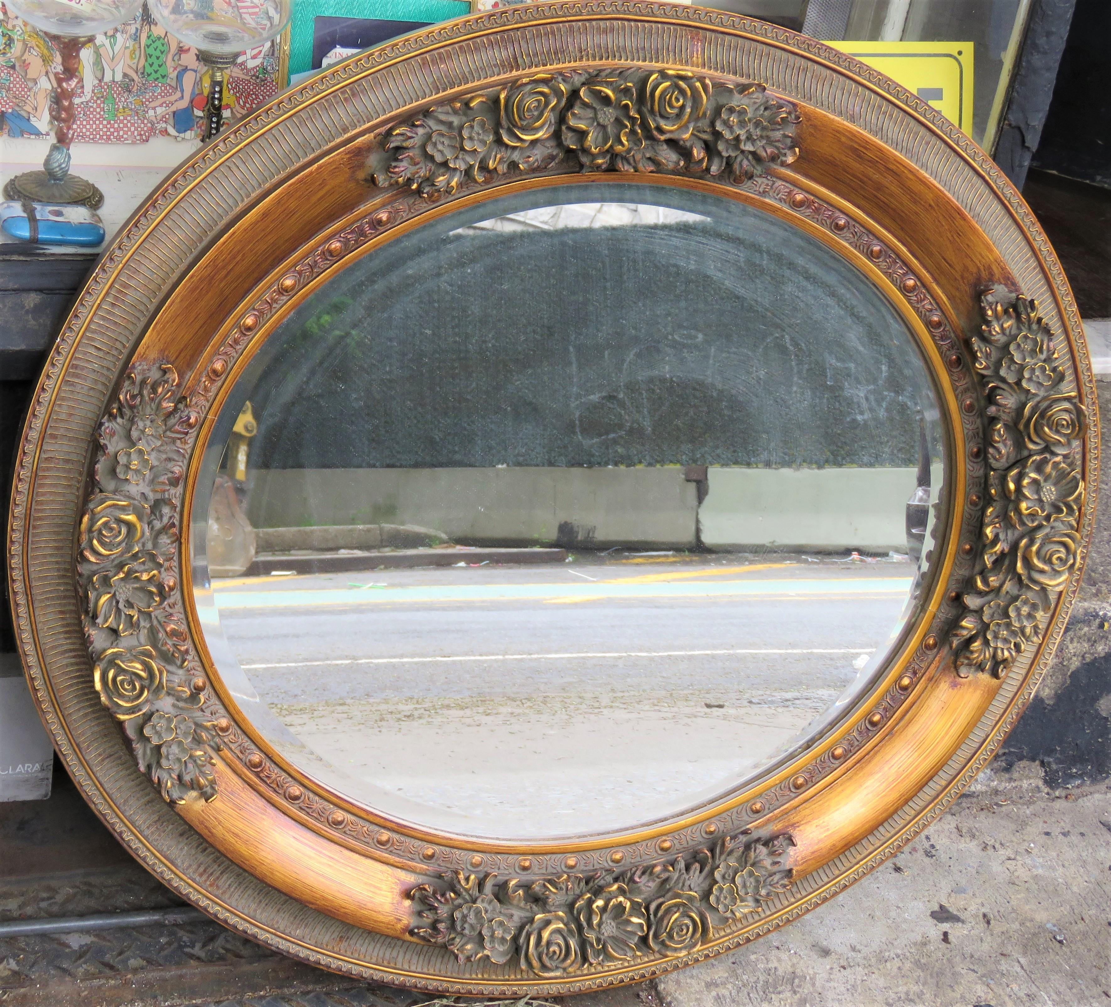 The Following Item we are Offering is A Rare Important Spectacular Estate Large Carved Wooden French Flower Mirror. Mirror is Carved with Exquisite and Elaborate Ornate Flower Detail. Taken out of an Important $2 Million Dollar Brooklyn, NY Estate.