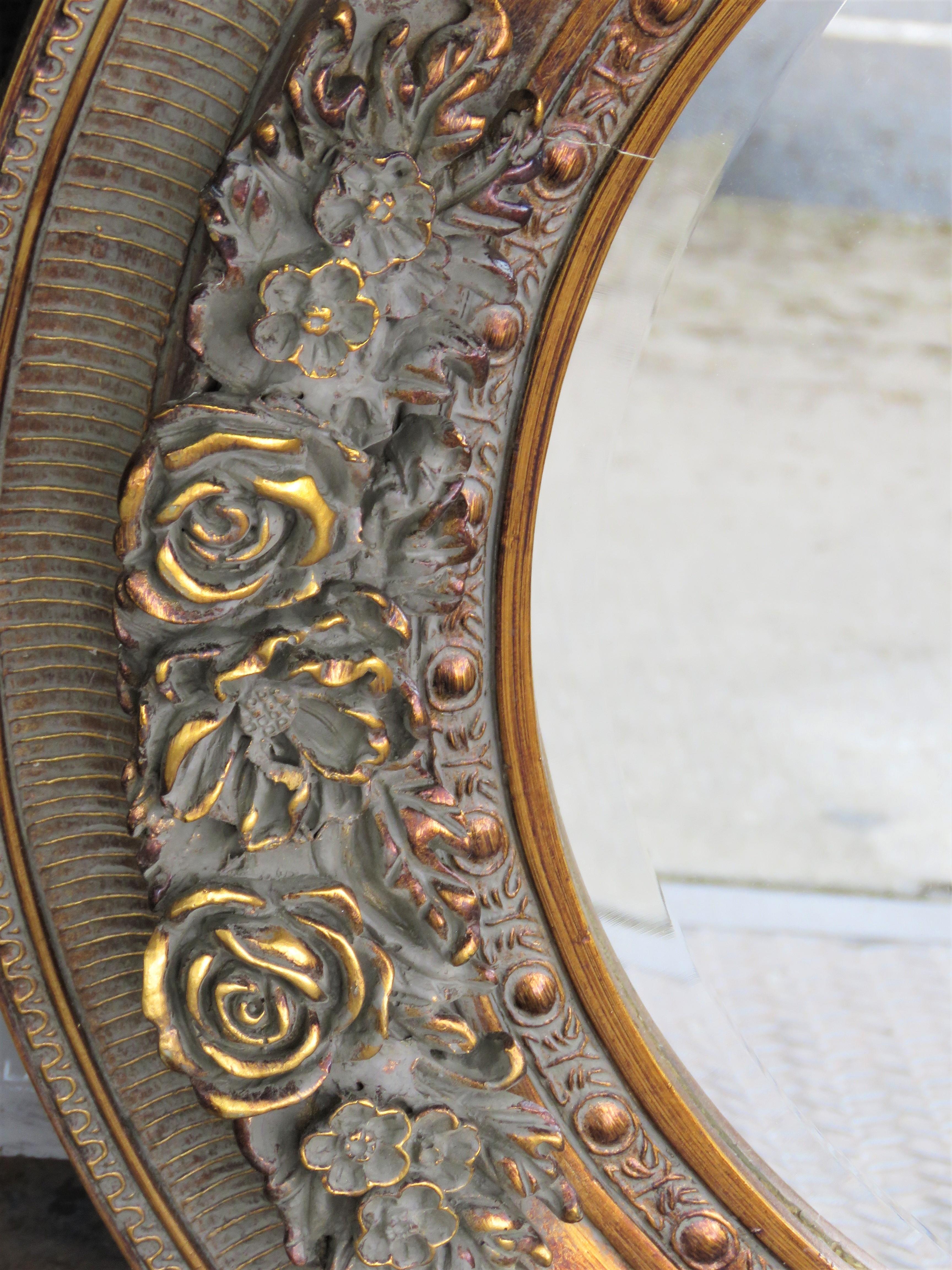 20th Century Rare Important Spectacular Large Ornate Carved Wooden French Flower Mirror For Sale