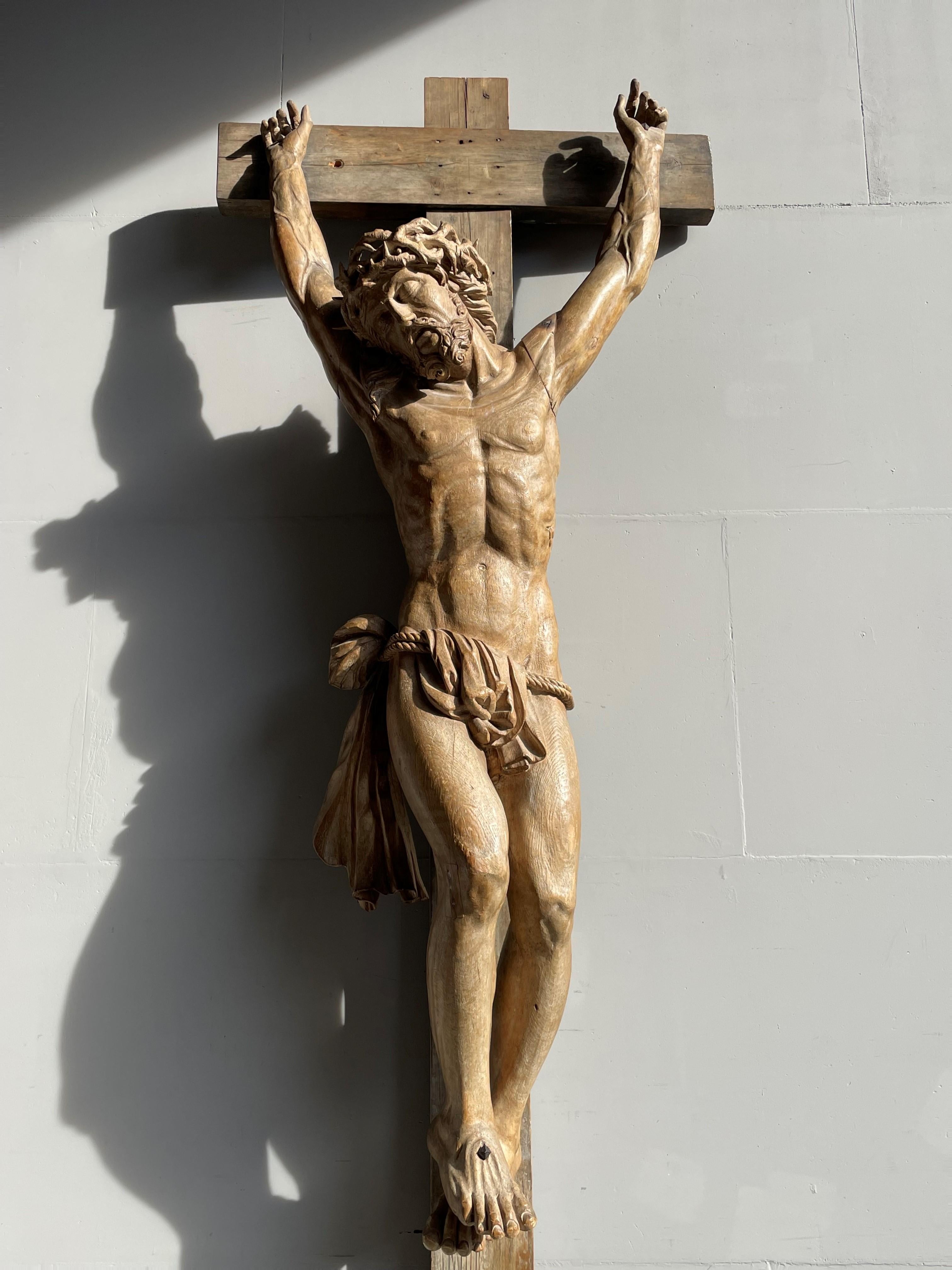 Large & Important Wooden Church Crucifix w. Corpus of Christ Signed By P. Luypen 1