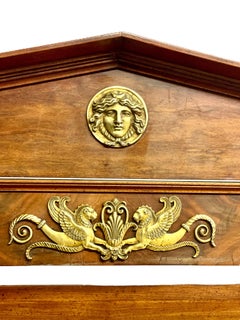 Rare Imposing Empire Period Walnut and Gilt Bronze Cheval Mirror