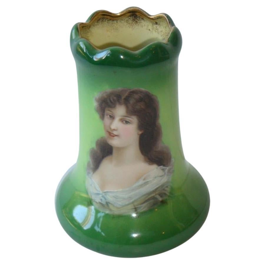 Rare Impressive 19th Century Painted Porcelain Vase Portrait of Lovely Woman For Sale