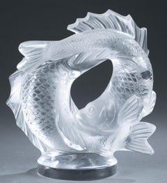 Rare Impressive Large Deluxe Lalique Double Fish Standing Sculpture