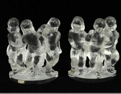 Rare Pair of Three Beautiful Lalique Children Sculptures Standing Together