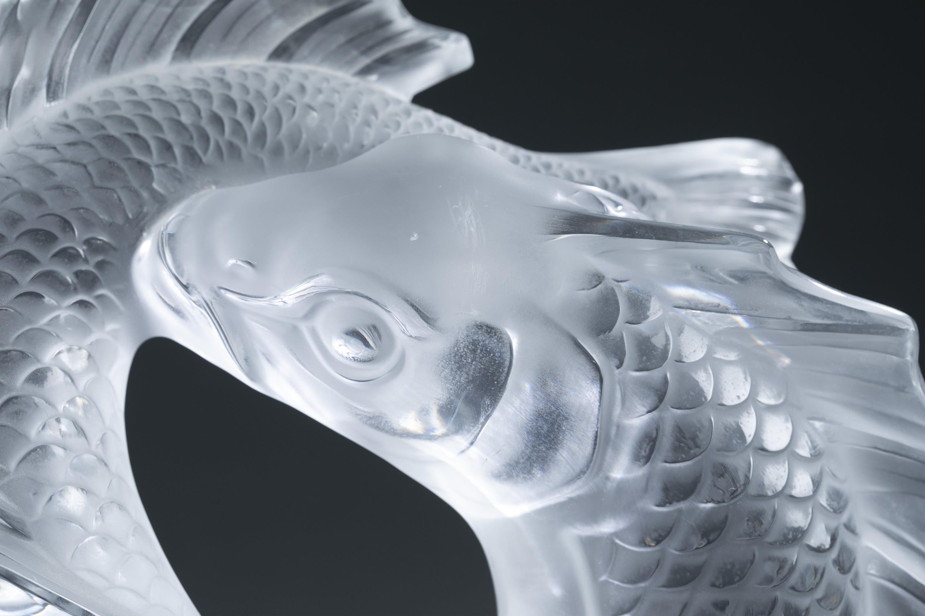 French Rare Impressive Large Deluxe Lalique Double Fish Standing Sculpture For Sale