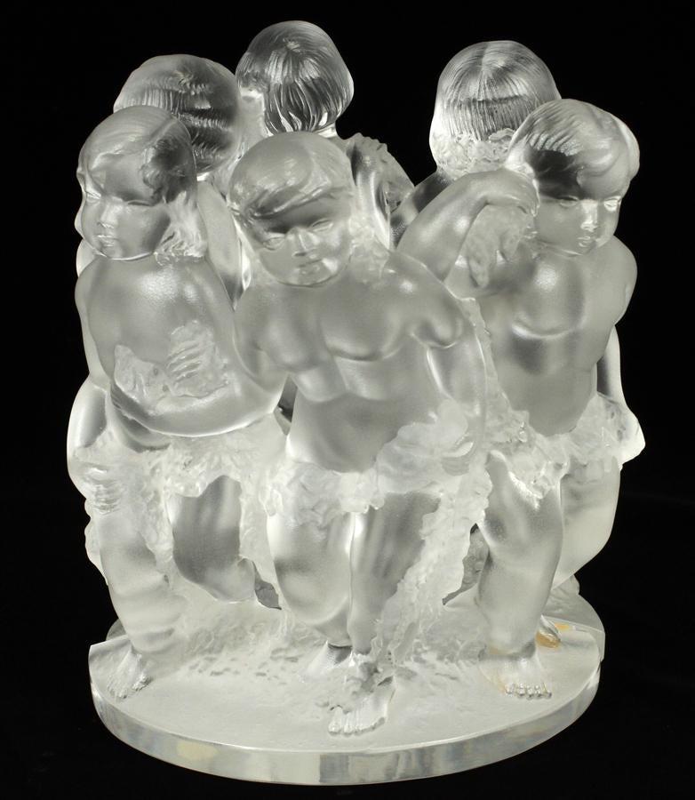 Rare Pair of Three Beautiful Lalique Children Sculptures Standing Together  In Good Condition For Sale In New York, NY