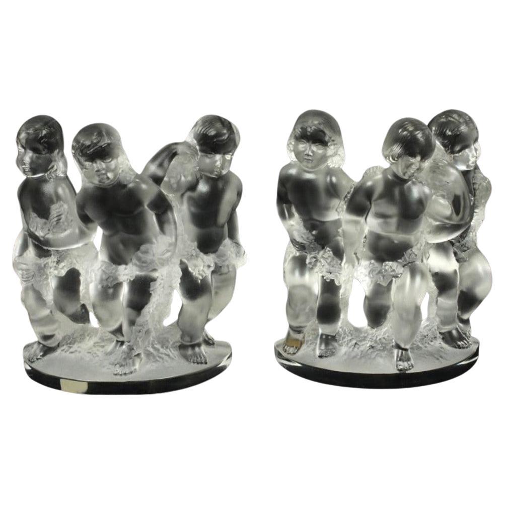 Rare Pair of Three Beautiful Lalique Children Sculptures Standing Together  For Sale