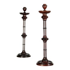 Rare Impressive Large, Mahogany Columned Candlesticks, 19th Century, European