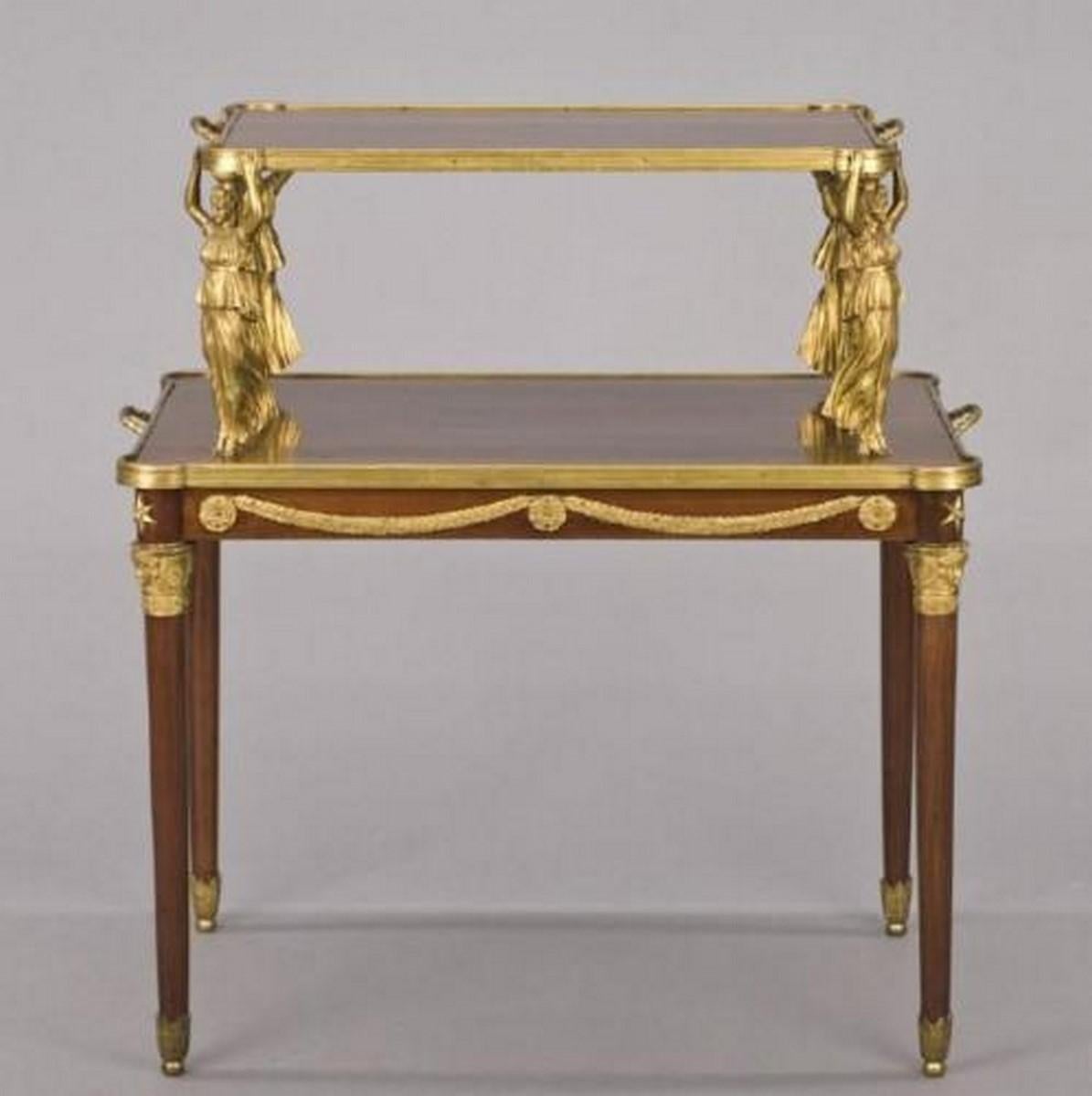The Following Item we are Offering is An Outstanding French 19th Century Museum Quality Rare Empire-Style Mahagony and Gilt Bronze Tier Table, the top supported by standing female figures on a base with ormolu swags to the aprons and supported by