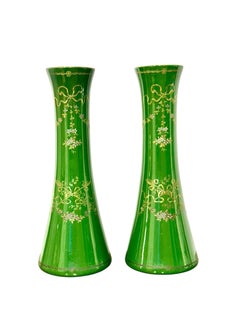 Rare et impressionnante paire de vases en faïence verte de Longchamp, France, 1876