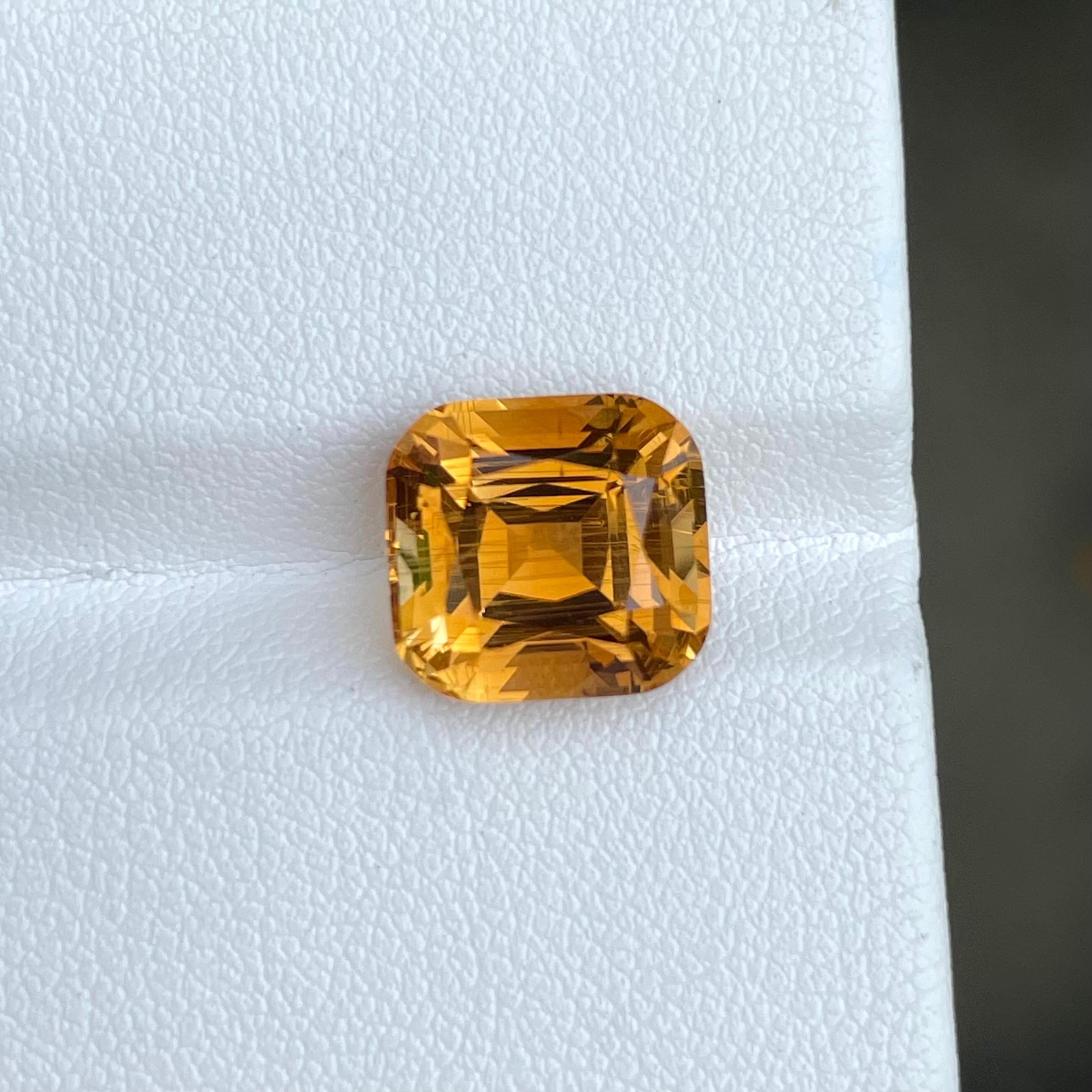 Weight 6.30 carats 
Dimensions 10.7 x 10.1 x 8.2 mm
Treatment None 
Origin Brazil 
Clarity SI (Slightly Included)
Shape Cushion 
Cut Fancy Cushion



Elevate your jewelry collection with the dazzling allure of a 6.30 carat Fire Citrine, a true