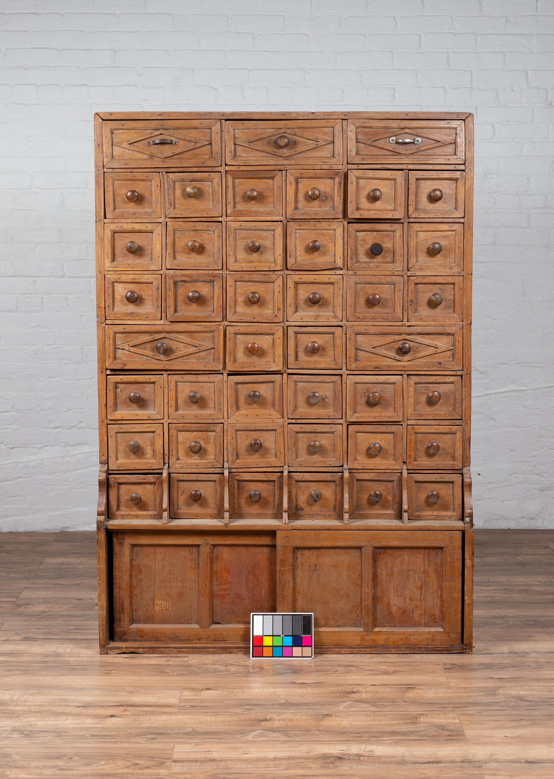 Rare Indian Antique Apothecary Cabinet with Multiple Drawers and Sliding Doors 6