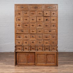 Rare Indian Antique Apothecary Cabinet with Multiple Drawers and Sliding Doors