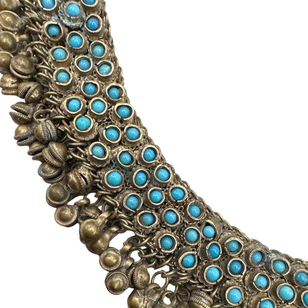 Art Deco Rare Indian Antique Silver Turquoise Necklace from 1958 For Sale