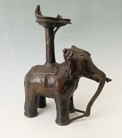 Rare Indian bronze Elephant oil Lamp Hindu Asian art antiques C 18th Century