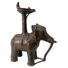 Rare Indian bronze Elephant oil Lamp Hindu Asian art antiques C 18th Century
