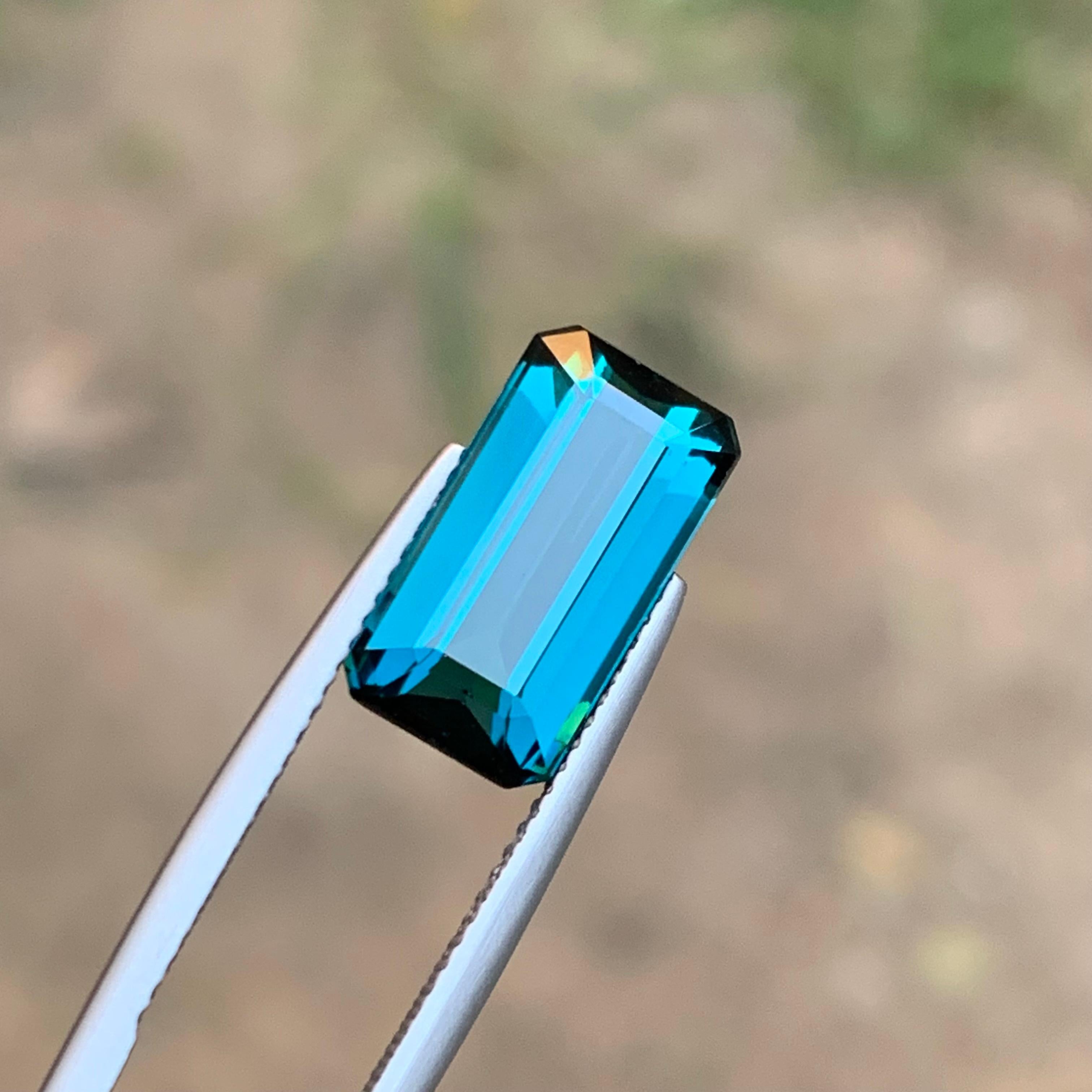 Contemporary Rare Indicolite Blue Natural Tourmaline Gemstone, 5.20 Ct Emerald Cut for a Ring For Sale